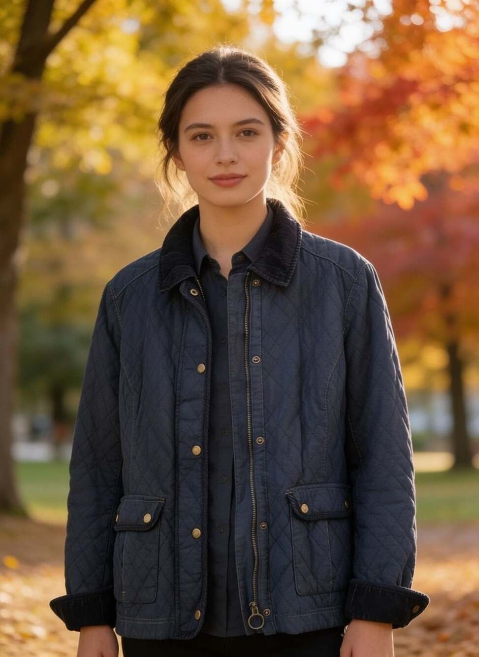 L.L.Bean Quilted Denim Barn Jacket L Petite Blue